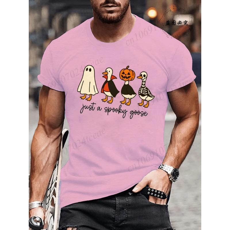 Summer Round Neck Halloween Ghost & Goose Graphic 3D Print T-shirts Fashionable Casual Short Sleeved Men's T-shirts