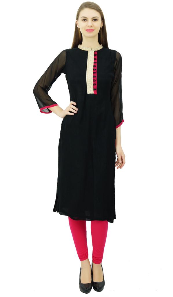 Phagun Straight Georgette Kurta Designer Tunic Top Indian Chic Kurti For
