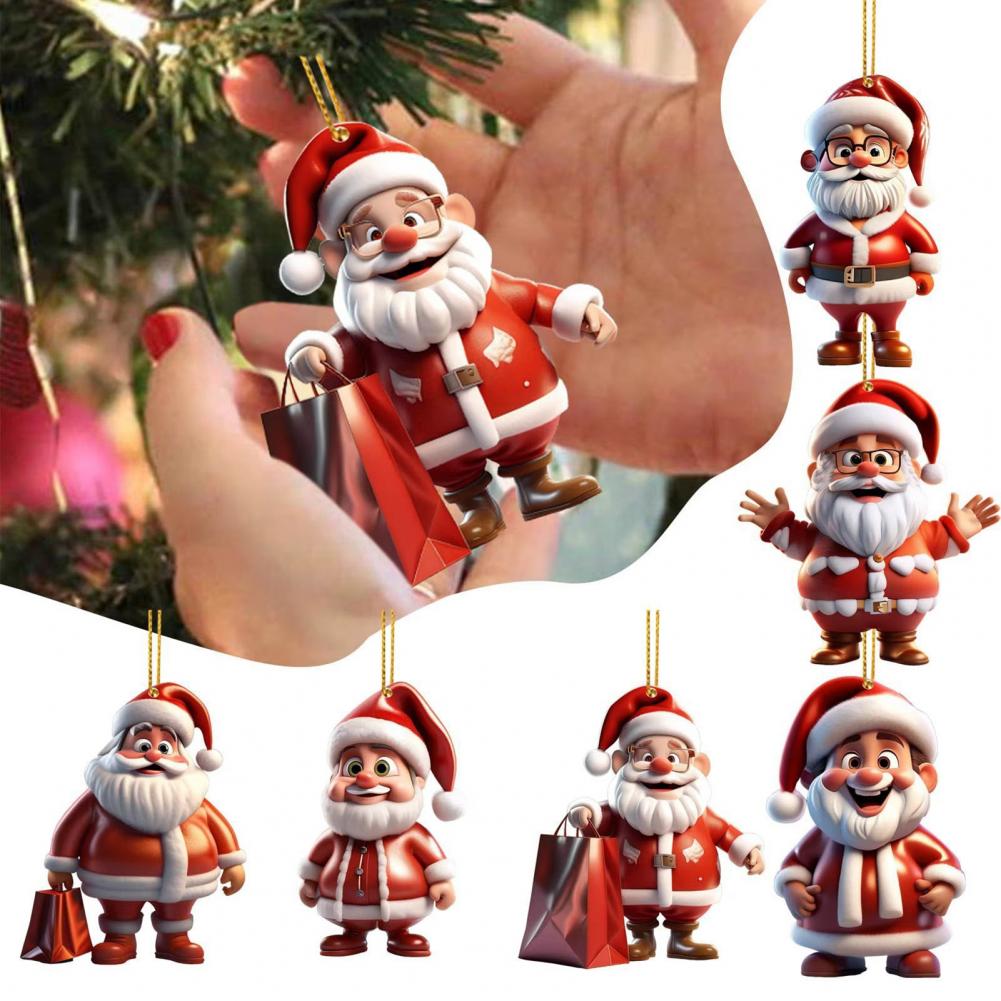 2pcs Santa Claus Ornament 2D Acrylic Cartoon Santa Claus Christmas Hanging Decoration for Christmas Tree Doors Windows Walls Decor