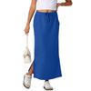 Damen Freizeit elastischer Bund Kordelzug langer gerader Rock mit seitlichem Schlitz weicher Strick Midi-Länge Lounge-Rock