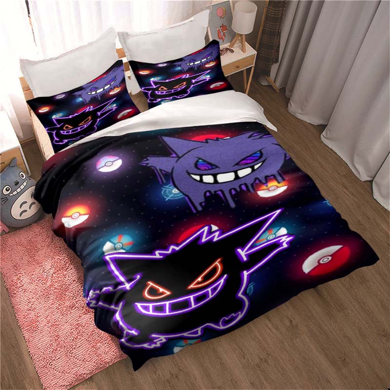 New 2026 Gengar-themed Duvet and Pillowcases – Suitable for Single, Double, King, and Queen Beds.
