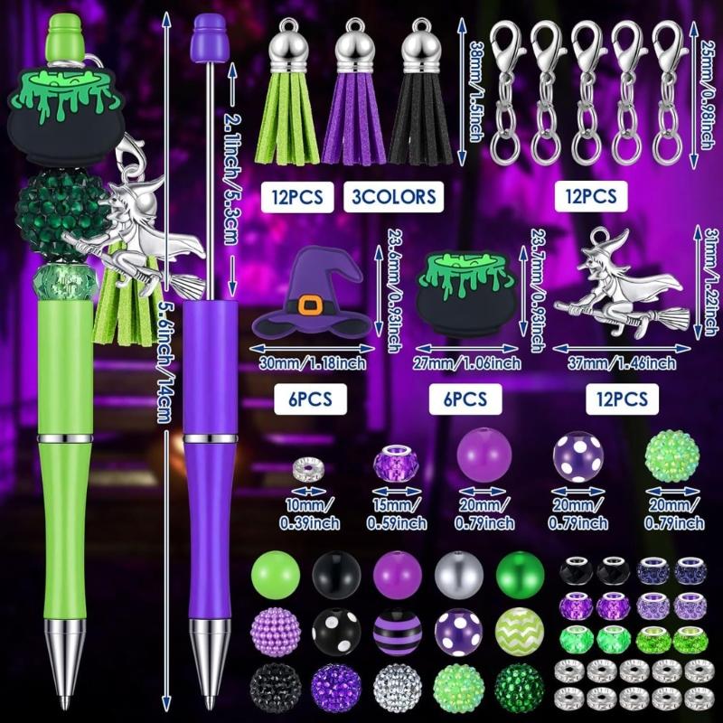 97Pcs Beadable Ballpoint Pen Set for Student Teacher Graduation Present, Halloween Party Supply, with Lobster Clasps