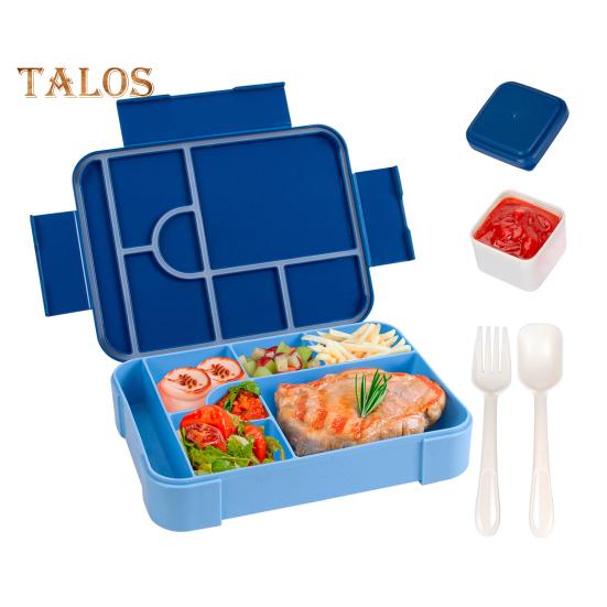 Ланч-бокс Bento герметичный с 6 отделениями ложкой вилкой соусницей контейнером для еды без бисфенола А для школьных закусок синий 1334₽
