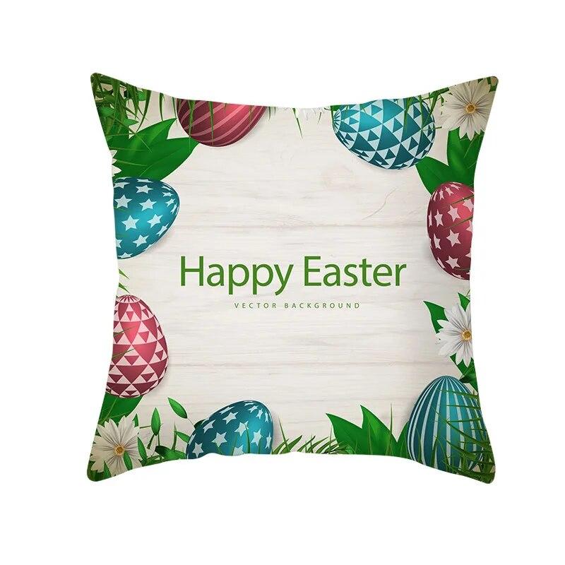 Dekorativer Kissenbezug mit Ostern-Motiv, Cartoon-Häschen-Ei-Druck, Pfirsichhaut-Kissenbezug, Sofakissenbezug, Schlafzimmerzimmer, Heimdekoration