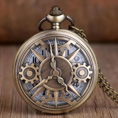 Vintage Unisex Hohlzahnrad Arabische Zahl Quarz Taschenuhr Anhänger Halskette