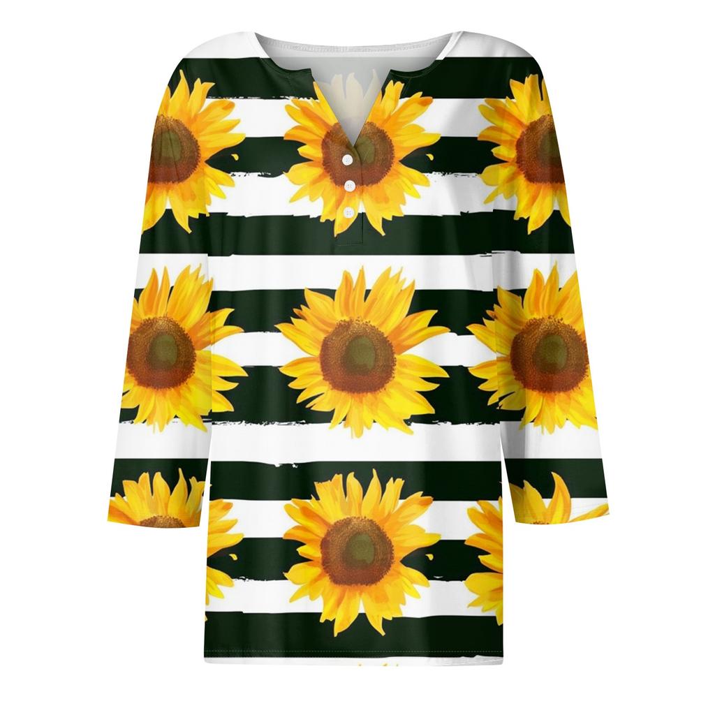 Women's T Shirt Tee Print Button 3/4 Sleeve Daily Weekend Fashion Basic V Neck Regular Top