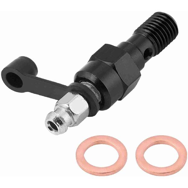 Banjo Bolt Bleed Screw, M10 x 1.0mm Motorcycle Brake Master Cylinder Caliper Bleed Screw Nipple Banjo Bolt + Dust (Black)