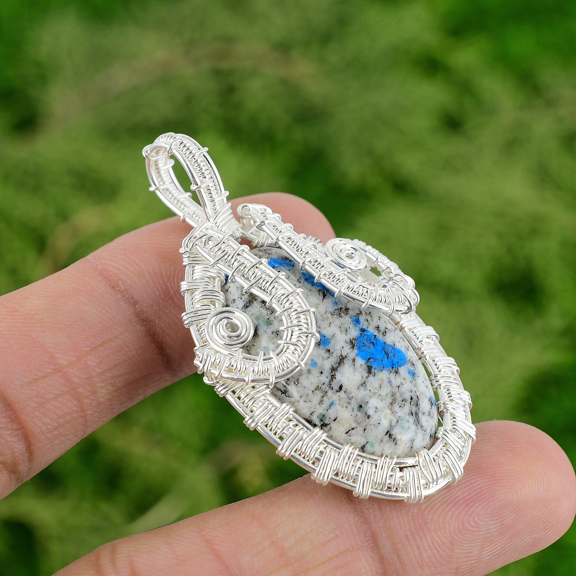 

Серебро 925 пробы Овальный Натуральный К2 Яшма Арт Деко Безель Проволочная Обмотка Подвеска Ювелирные Изделия