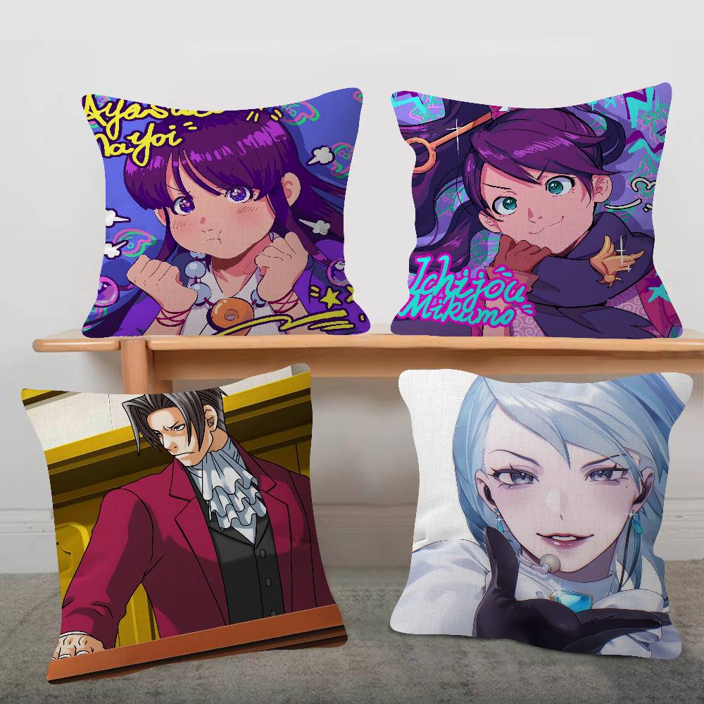 GAME Ace Attorney Cartoon Series Square Pillowcase Soft Waist Sofa Cushion Cover Bedroom Room Pillowcase