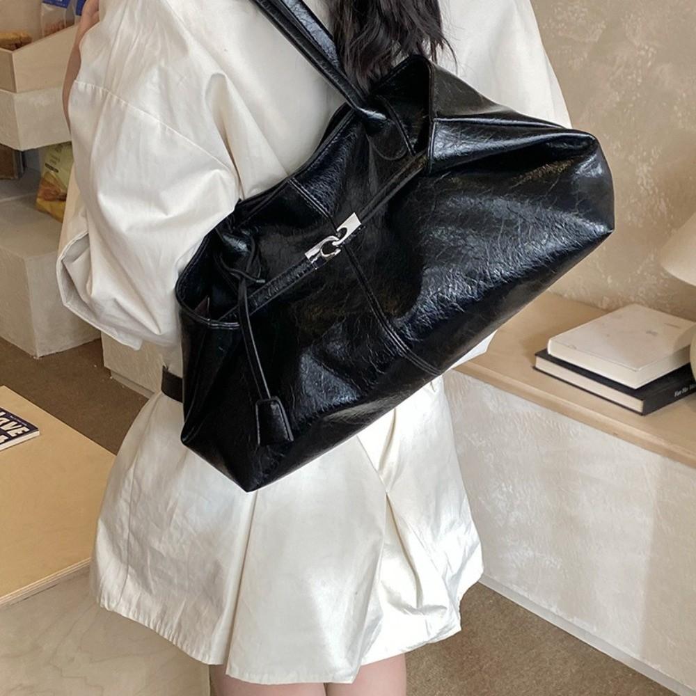 Soft Commuting Tote Bag Pleated Underarm Shoulder Bag Trendy Retro Women Handbag Dating