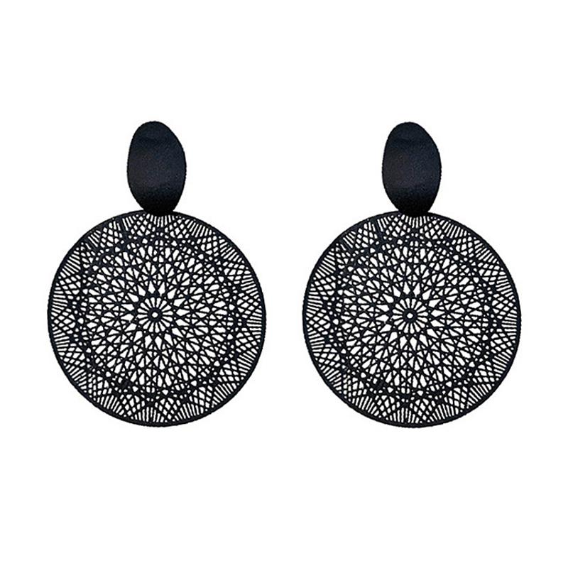

Korean Black Flower Hollow Pattern Earrings for Women Vintage Long Temperament Geometric Dangle Earrings Gothic Party Jewelry