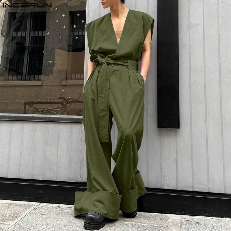 INCERUN Two Pieces Sets Men Sleeveless Tops and Long Loose Pants Outfits