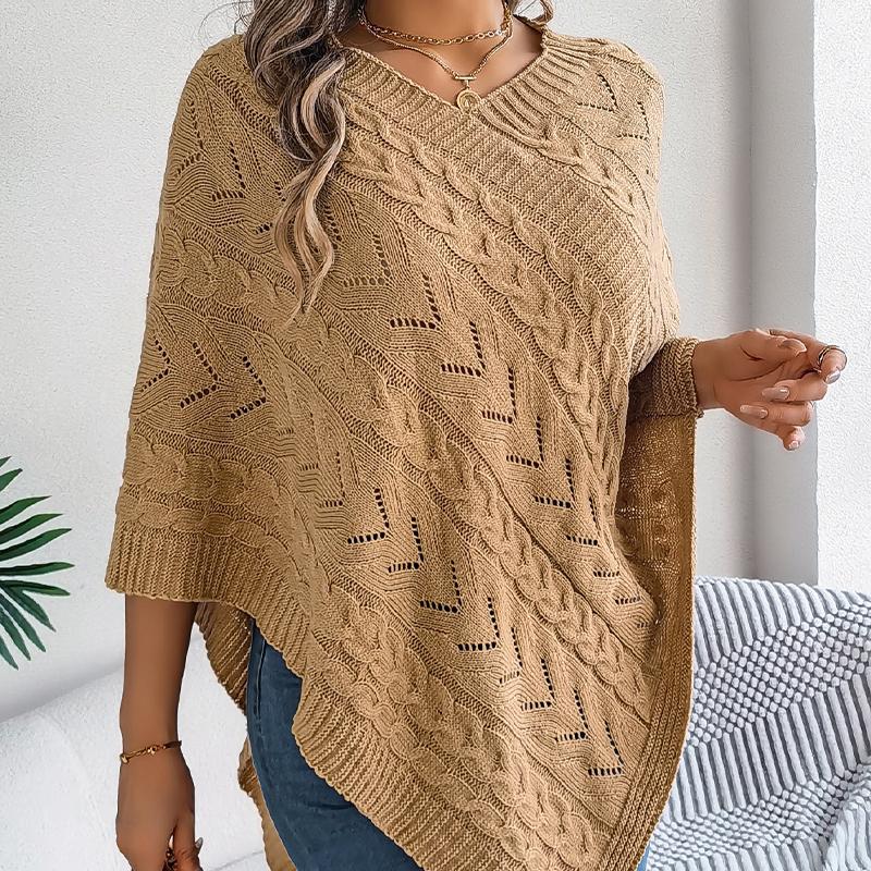 Women's Cable Knit Cape Sweater Oversized Open Front Poncho Coat Casual Solid Color