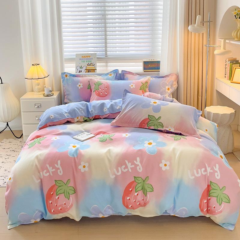 Verdicktes und Poliertes Vier-Teile-Set aus reiner Baumwolle, Bettlaken, Bettbezug, Dreiteiliges Set für Studentenwohnheim, Bettwäsche