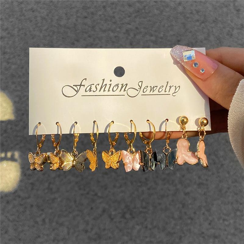 iF ME Fashion Cheap Jewelry Vintage Gold Stud Earrings for Women Bohemian Fashion Moon Star Butterfly Heart Stud Earrings Jewelry