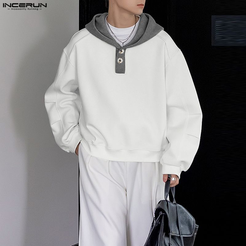 INCERUN S-5XL Men Casual Long Sleeve Stitching Hooded Pullovers Sweatshirts Hoodies