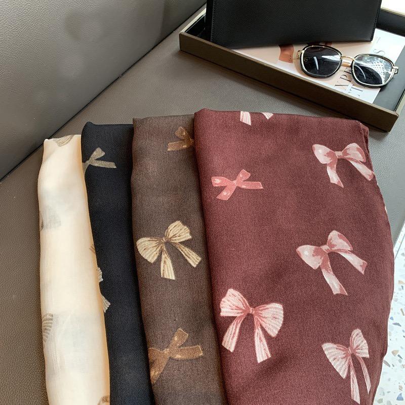 Winter Elegant Bowknot Printed Fringe Viscose Shawls Scarf Lady High Quality Wrap Pashmina Stole Bufandas Muslim Hijab 180*90Cm