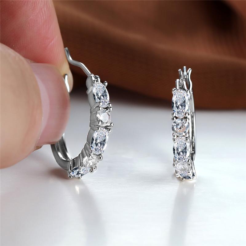 Boucles d'oreilles créoles rondes en pierre ovale bleu royal, rouge, rose, violet, vert pour femmes, zircon blanc couleur, petites bijoux de mariage