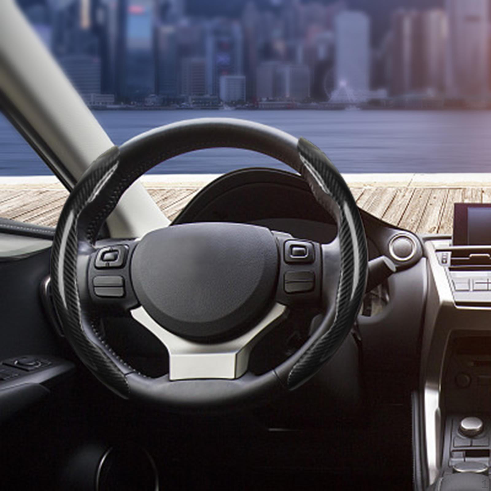 2Pcs Auto Car Steering Wheel Cover Carbon Fiber AntiSlip Universal Wraps 15inch Smooth Suitable for