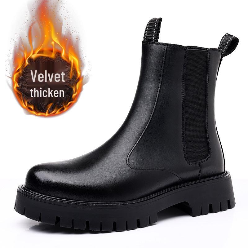 Herren Echtleder High-Top Martin Boots - Britischer Stil, Dicksohlige, 8 cm Höhenerhöhung