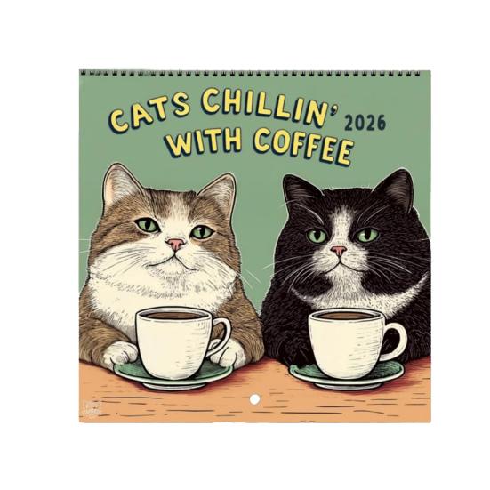 Cats Chillin' With Book 2026 Wall Calendar Funny Cat-Themed 12 Monthly Planner