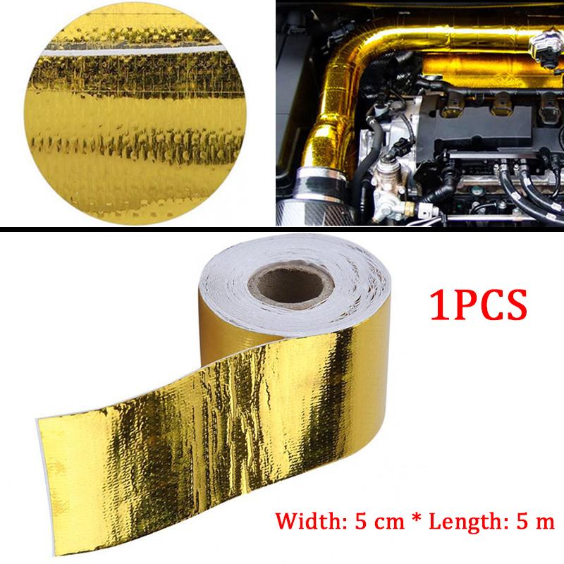 5M 10M Gold Foil Tape Car Motorcycle Exhaust Wrap Pipe Header Heat Insulation Roll Tape Turbo Heat Exhaust Thermal Wrap Tape