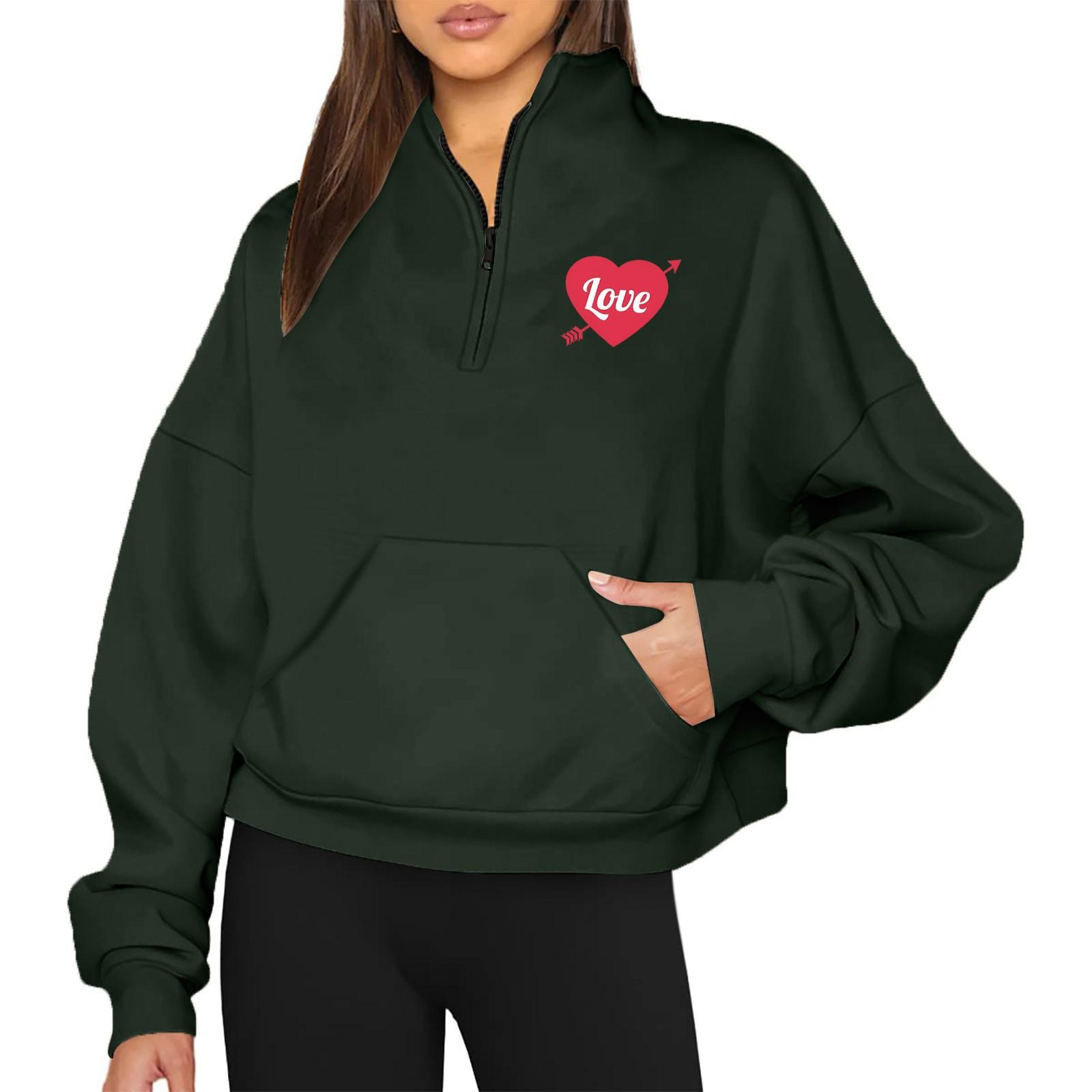 

LOVE Женская повседневная свободная толстовка с длинным рукавом и принтом ко Дню святого Валентина на молнии с капюшоном L