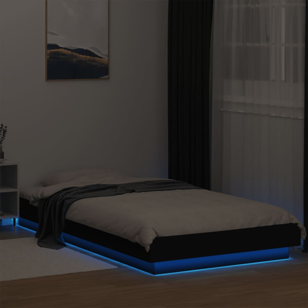 LED Bed Frame in Black 100 x 200 cm Engineered Wood