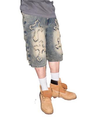 WEGO Super Baggy Fringe Denim Half Size Pattern 3 Shorts, Pants, Trousers, Men's, M,