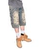 WEGO Super Baggy Fringe Denim Half Size Pattern 3 Shorts, Pants, Trousers, Men's, M,