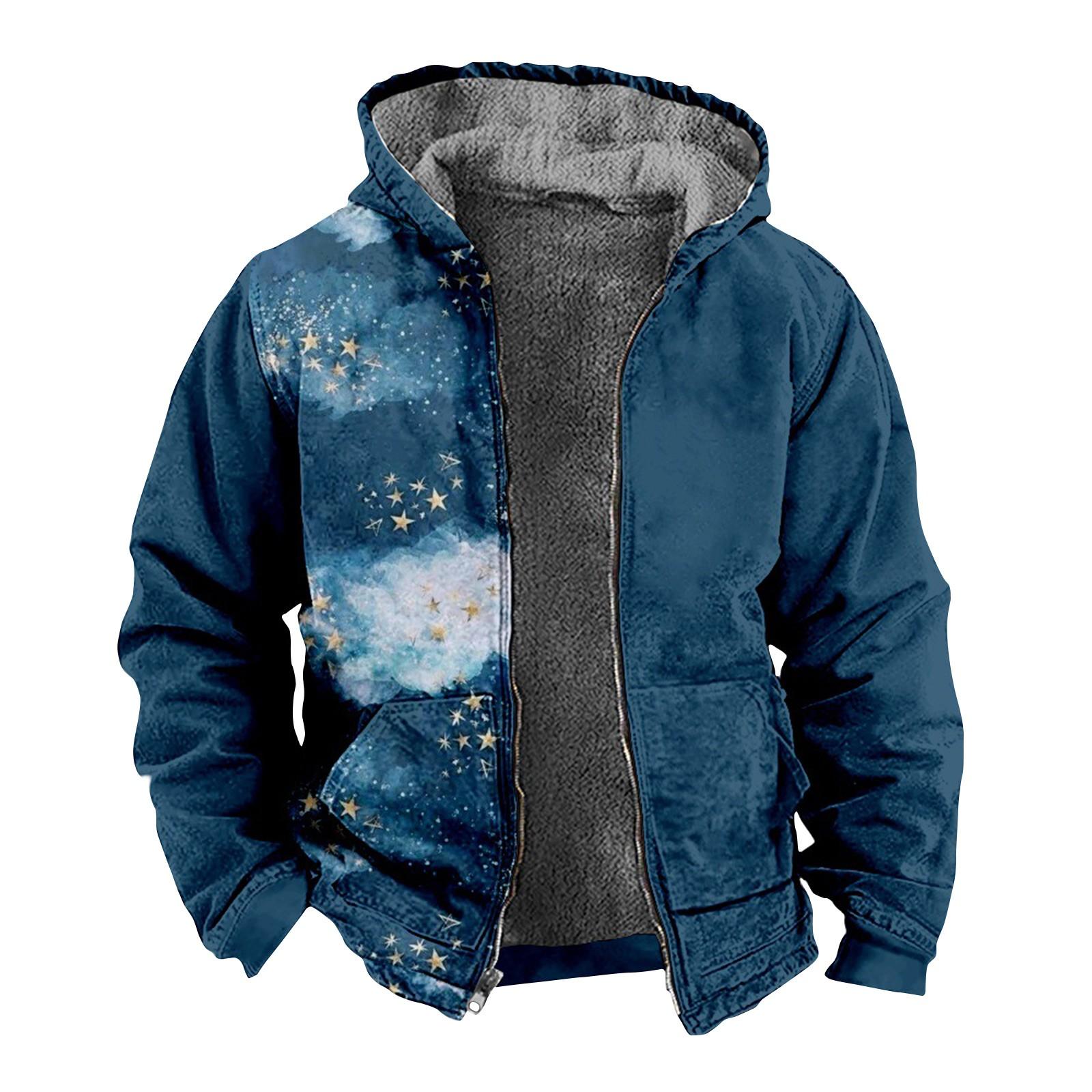 

Мужская куртка с рождественским принтом Мужская весенняя и повседневная трендовая куртка на молнии с капюшоном XL синий