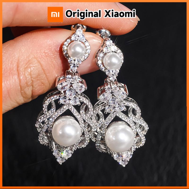 Xiaomi Huitan Royal Sparkling Cubic Zirconia Drop Earrings for Women Gentle Wedding Engagement Bridal Aesthetic Imitation Pearl Jewelry