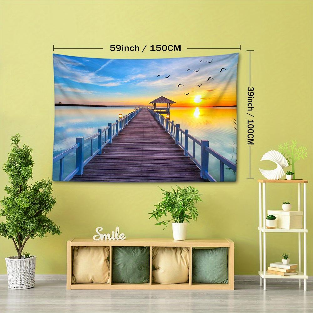 1pc Bridge Sunset Ocean Tapestry Wall Hanging Room Decoration Bedroom Decoration Living Room Background Natural Style Background Cloth Hanging Tapestr