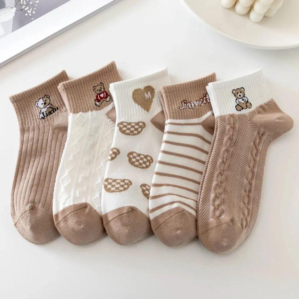5 Pairs Polyester Low Tube Women Socks Retro Japanese Style Casual Short Sock Women Socks Sets