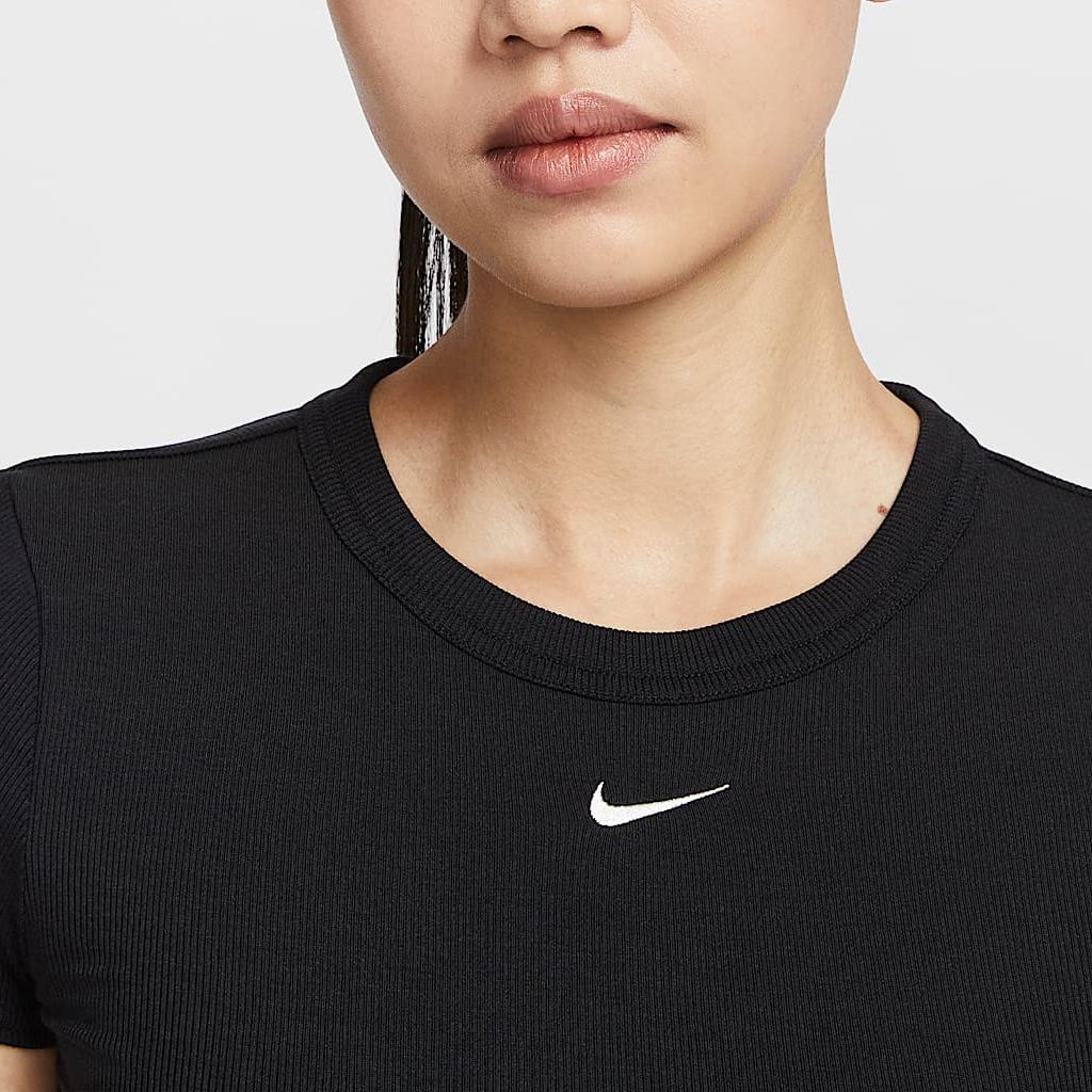 Nike Sportswear Chill Knit Fashion Slim Fit Short Sleeve T-Shirt Women T-Shirts Black Sail-White HJ0720010