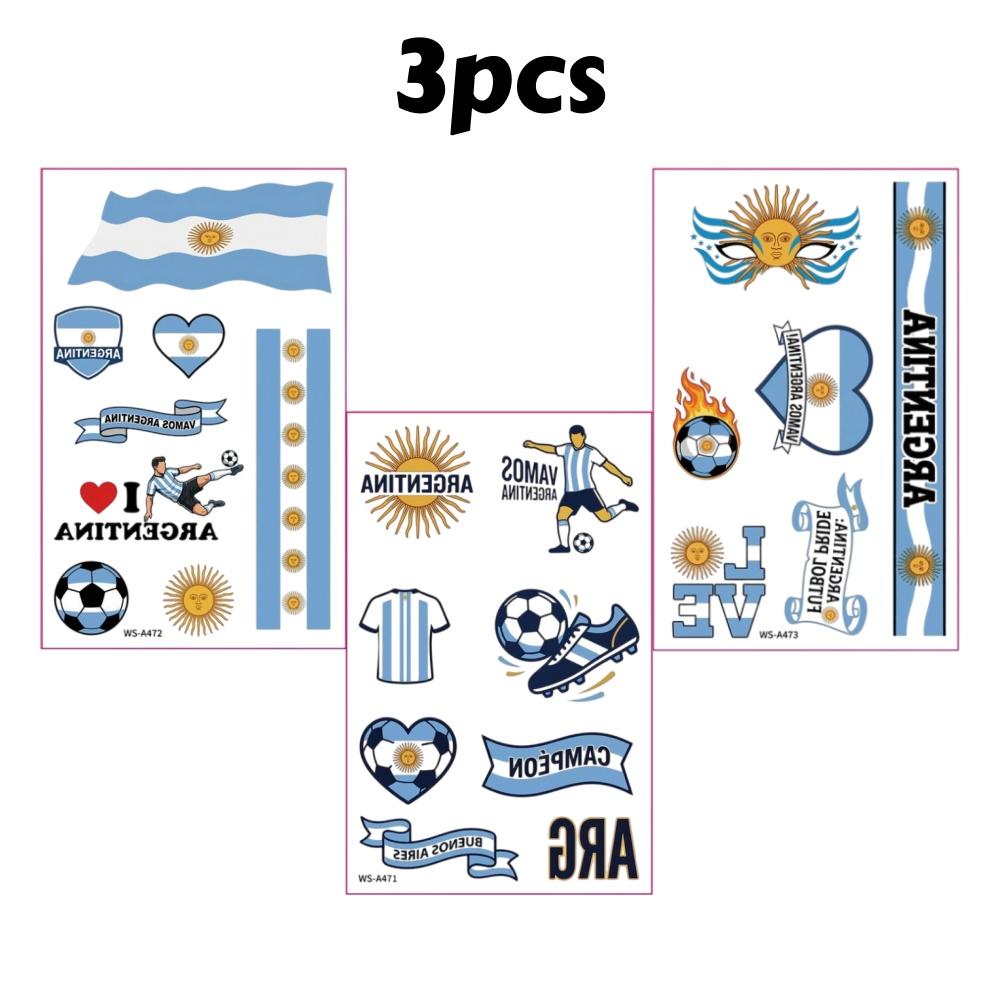 3pcs Football Temporary Tattoo Sticker Flag Team Transfer Stickers for Arm Face Decals Sports Matches Party Decor Fake Tattoos