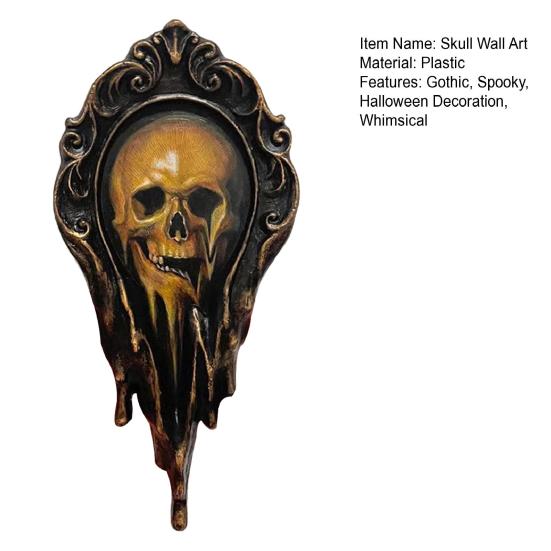 Skull Wall Art Handmade Liquid Surreal Skull Painting Gothic Framed Wall Decor for Halloween Office Living Room Decor