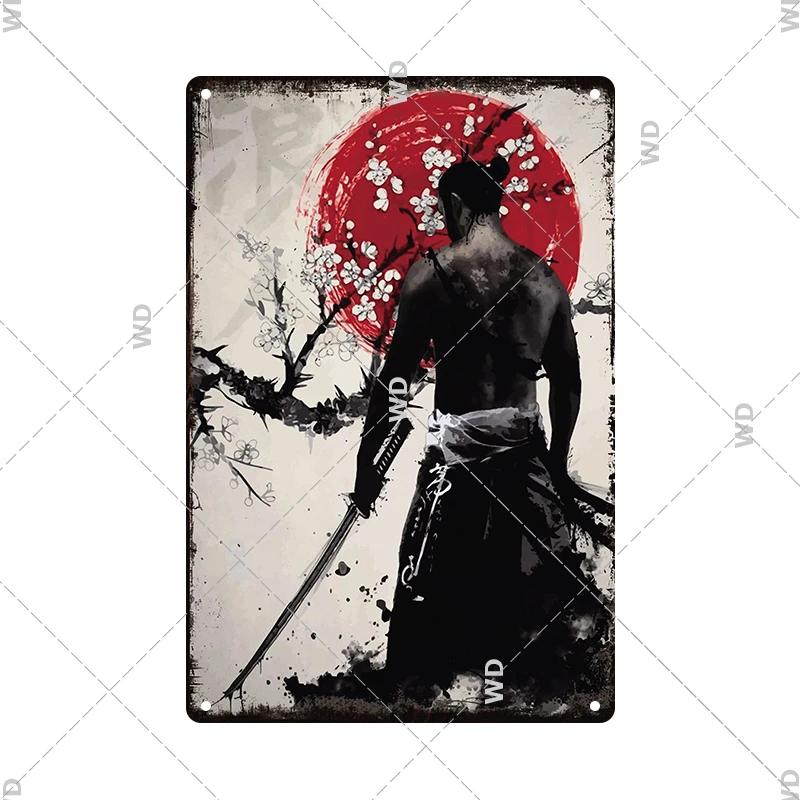 Retro-Kunst im japanischen Stil, Vintage-Samurai-Poster, Blechschild, dekorative Metalltafel, Wandplatte, Schilder, Wohnzimmer, Schlafzimmer, Heimdekoration