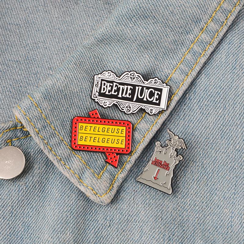 Quirky Personalized English Letter 'Beetlejuice' Drip Oil Brooch