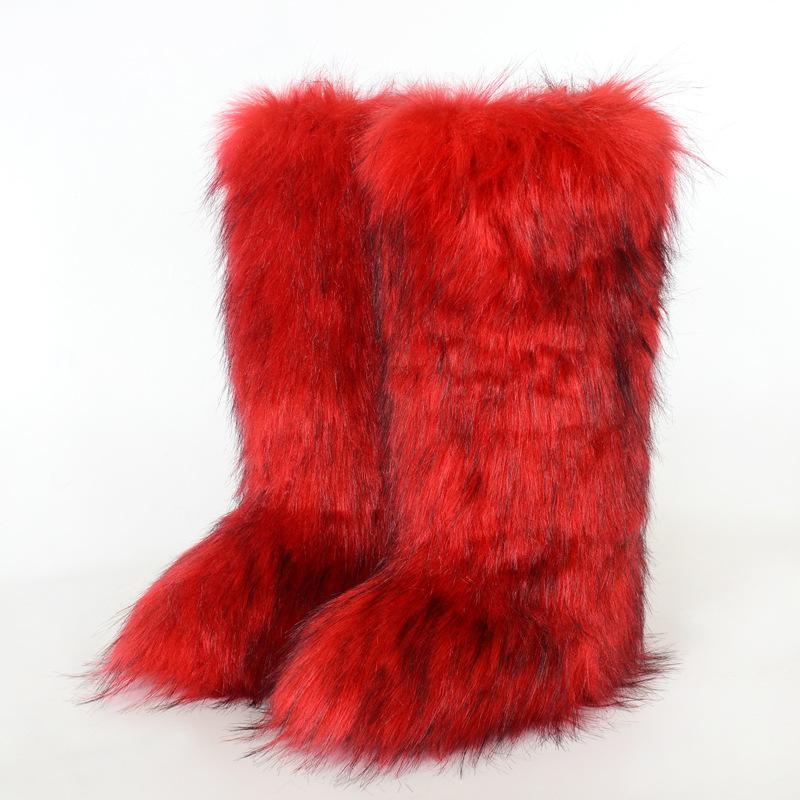 Ladies Winter Faux Fur Raccoon Hairy Boots Snow Boots Shoes