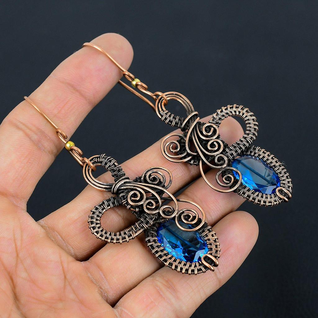 Tanzanite Handmade Gemstone Earrings, 999 Copper Wire Wrapped Earrings Antique Jewelry, Earrings For Engagement Gift