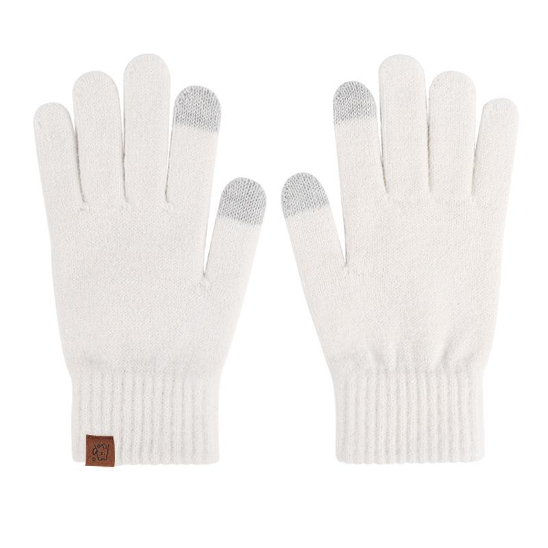 Winter Knitted Gloves for Warmth and Cold Outdoor Touch Screen Solid Color Plus Velvet Windproof Student Writing Wool Gloves for Riding Bike