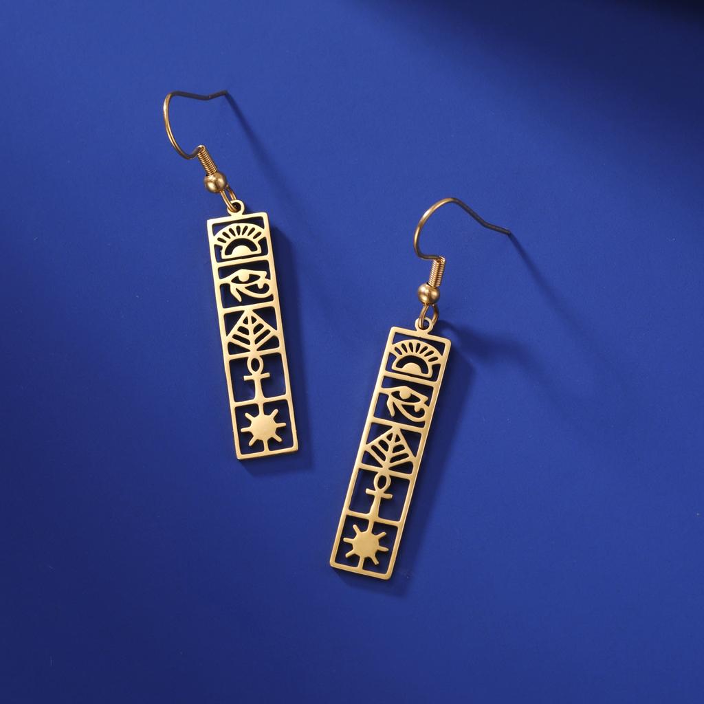 Egyptian Ankh Hieroglyphs Earring for Women Stainless Steel Eye of Horus Drop Earrings Ancient Egypt Cartouche Jewelry