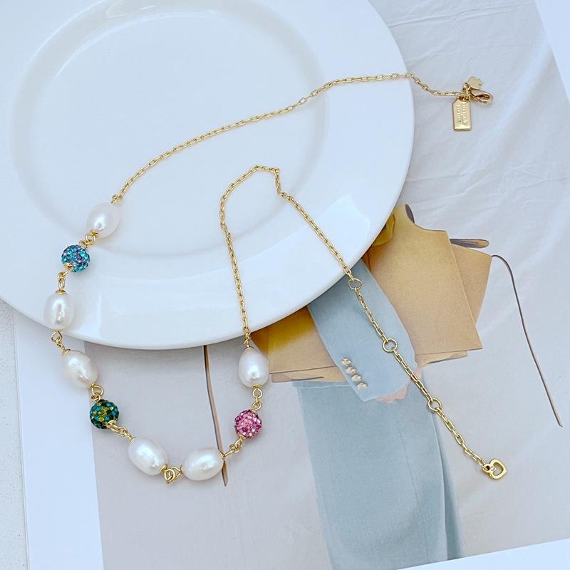 Meier Nova chegada modaacessível luxoelegante incrustadobola de diamante coloridocolar de pérola natural