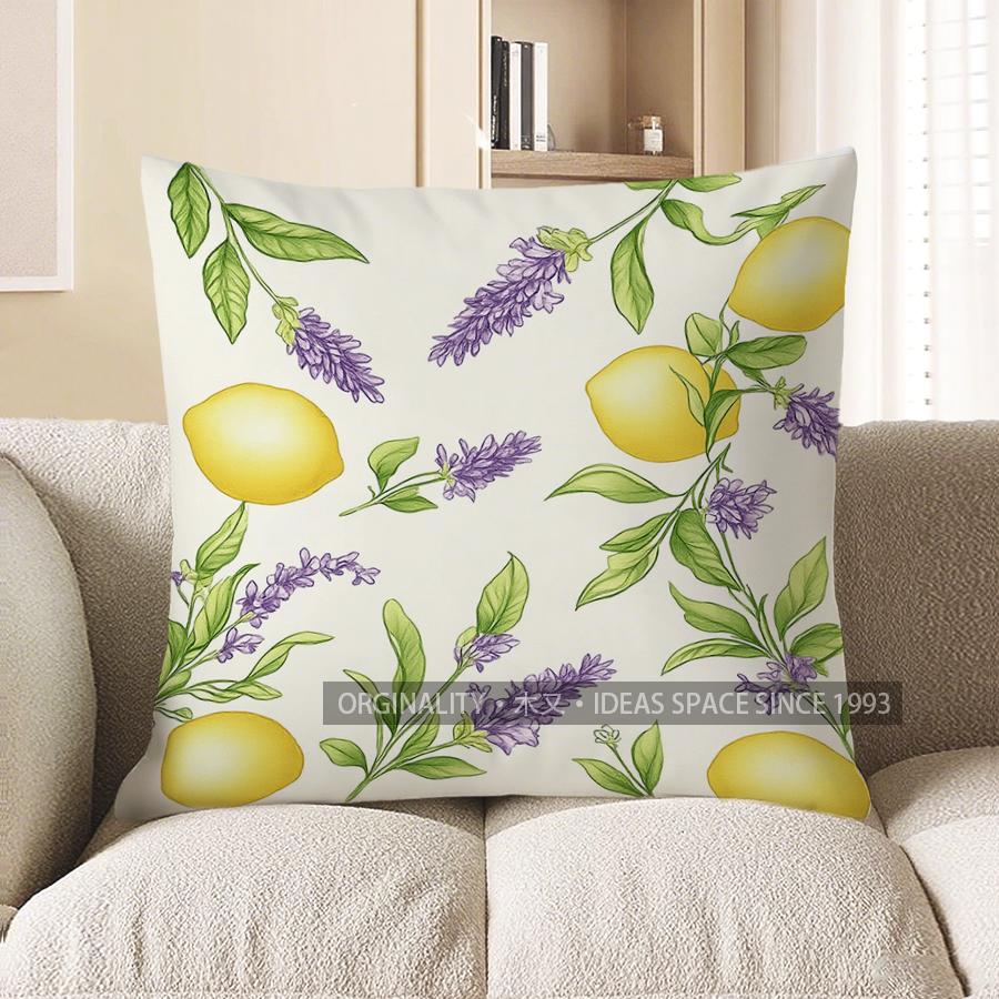 Home Decor Lavender &amp; Lemon Floral Pillow Cover Design Pattern Cushion Cover Suitable For Sofa Bedroom Car Pillow Cover