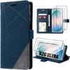 Case for Samsung Galaxy S26 Ultra, PU Leather Protection - Navy Blue - 2 Tempered Glasses