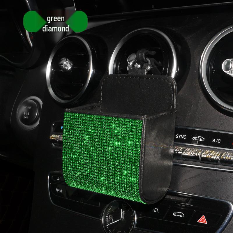 Rhinestone Leather Car Air Vent Organizer Bag - Multifunctional Lambskin Storage Box