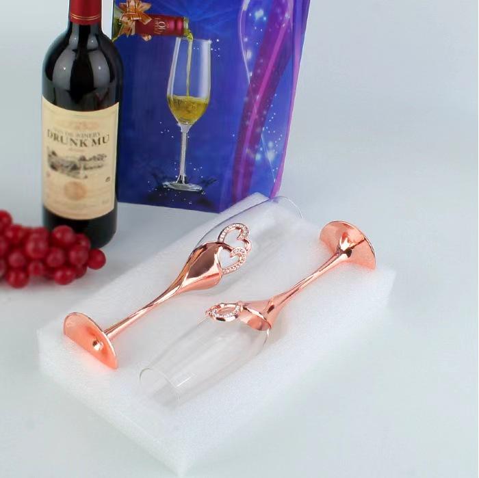 Rose Gold Champagne Glass High-footed Set Glass Wedding Gift To the Glass Heart-shaped Diamond Crystal Glass Red Wine Glass
