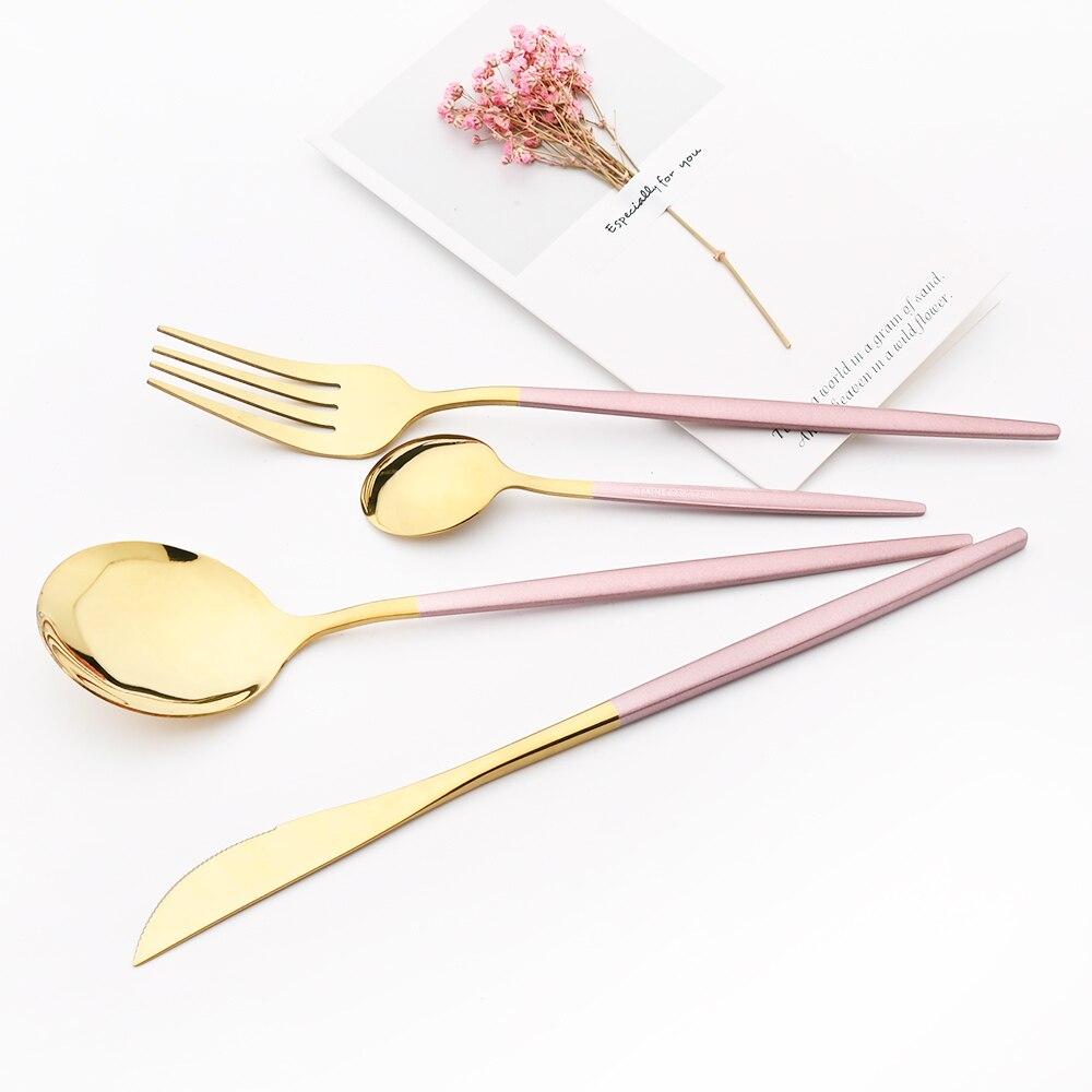Purple Stainless Steel Cutlery Set 24pc For 6 Flatware Knife Fork Coffee Spoons Tableware Suit Household Kitchen Dinnerware Set
