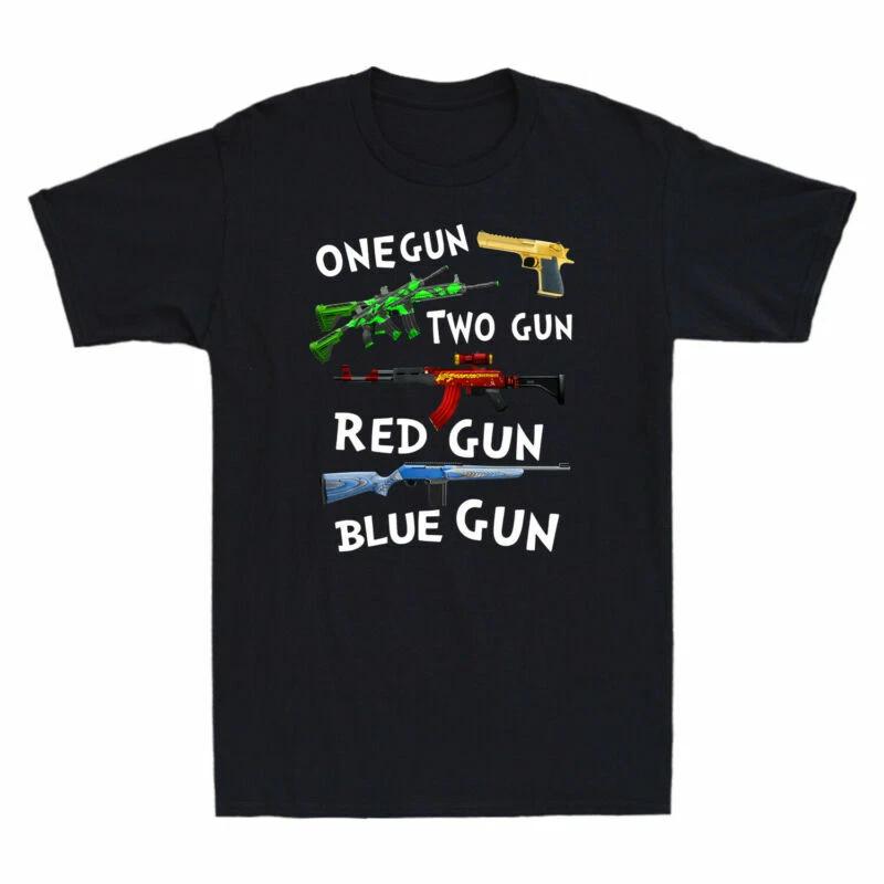 One Gun Two Gun Red Gun Blue Gun Funny Men s Cotton T-Shirt Gift For Gun Lover XXXXL